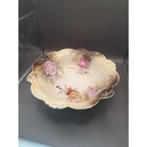 RS Prussia Germany Handpainted Porcelain Serving Bowl Rose Flowers Berries Gold